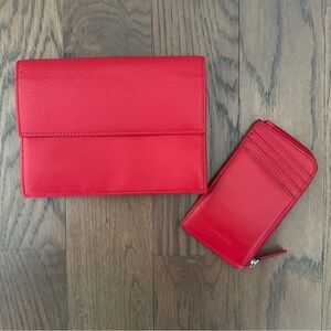 EUC Levenger Two-Piece Set with Oversized Clutch & Small Zip Travel Wallet Red